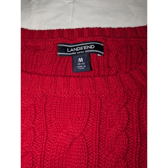 Lands' End Drifter Cableknit Sweater Women's Size M Red Cozy Preppy - Picture 4 of 6